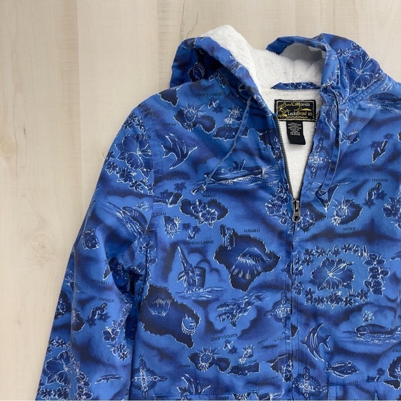 vtg LUCKY BRAND Hawaii printed blue terry cloth full zip jacket 90s 00s - Picture 3 of 9
